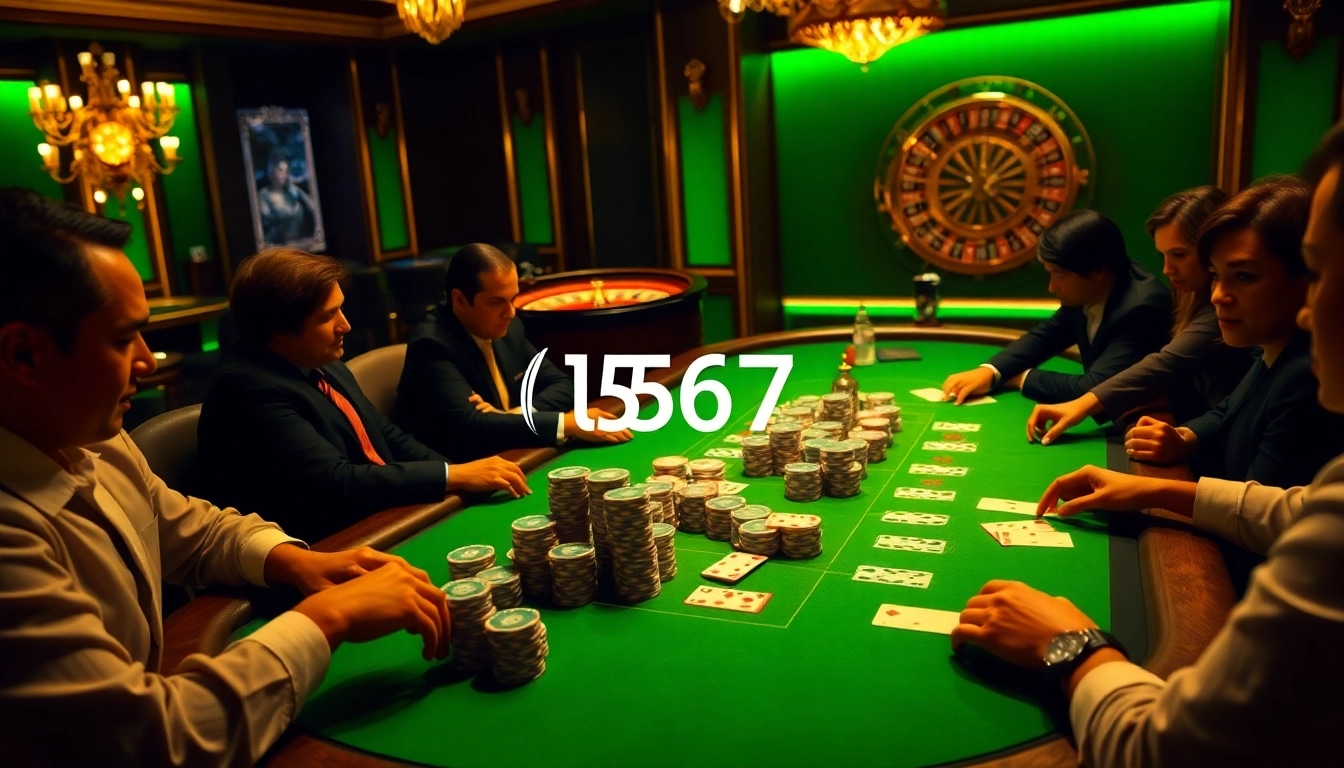 Experience high-stakes gaming at l567 with players engaged in intense poker action, showcasing luxurious atmosphere.