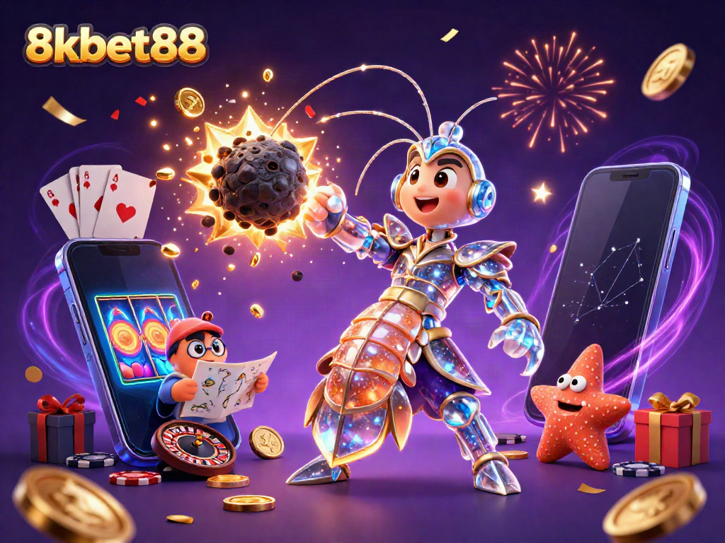 Experience the excitement of 8xbet88 with dynamic characters and vibrant casino themes in a stunning 3D illustration.