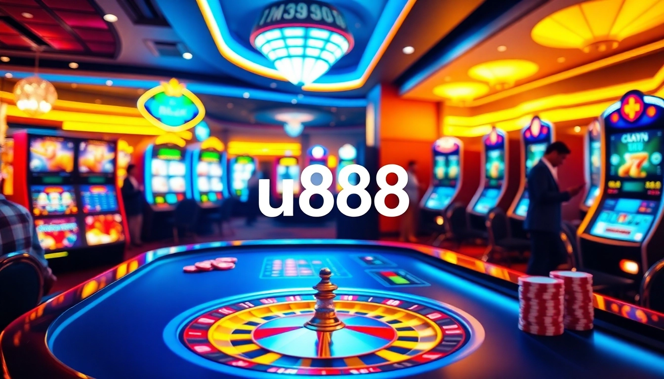 Experience thrilling online gaming at u888 with vibrant roulette and slot machine visuals.