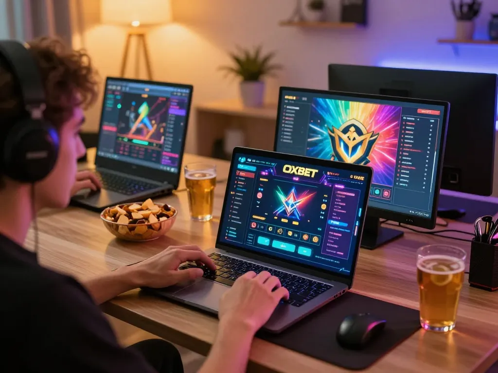 Engaging in the Oxbet game during a cozy online gaming session at home.