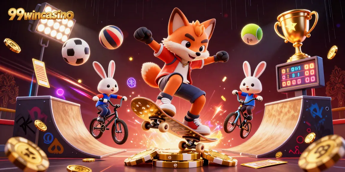 Engage in thrilling gaming at 99wincasino with a dynamic 3D illustration of a gambling scene.