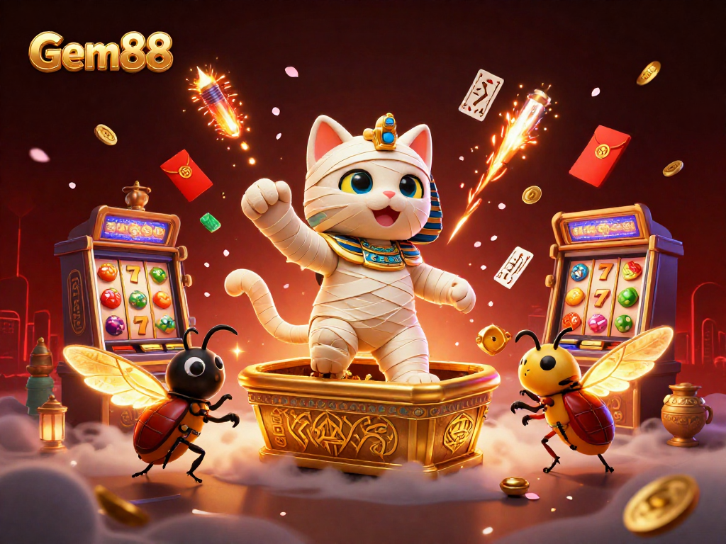 Engage with Gem88's vibrant casino atmosphere featuring a magical Egyptian theme and dynamic slot machines.