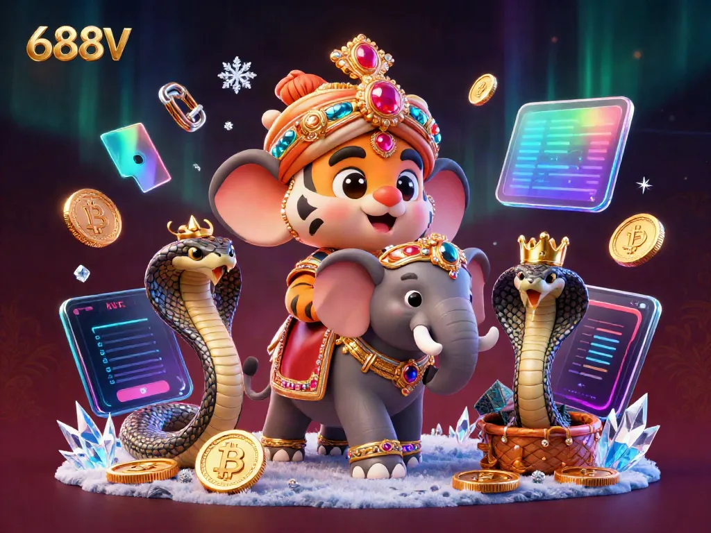 Experience thrilling gaming with 688V through an extravagant digital casino illustration featuring rich elements and designs.