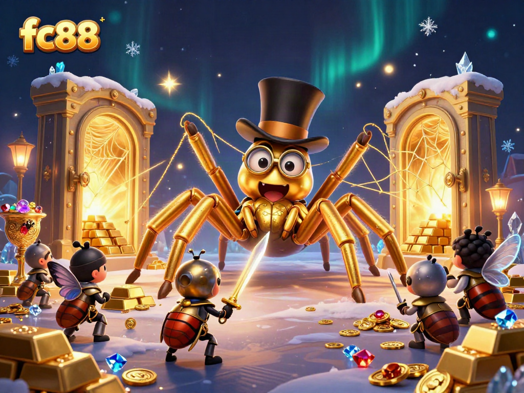 Watch the fc88 giant tarantula spin gold in a thrilling casino fantasy scene.
