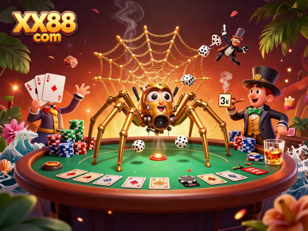 Experience the excitement of gambling at XX88 com with a vibrant 3D casino illustration.