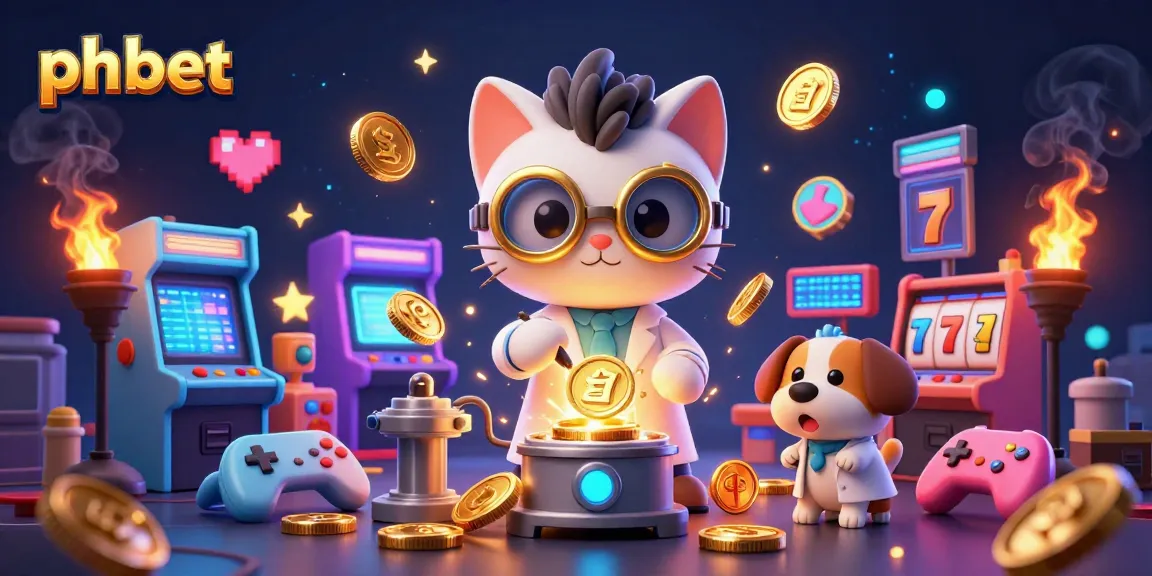 Engage with ph bet in a lively casino-themed scene featuring a mad scientist cat and assistant.