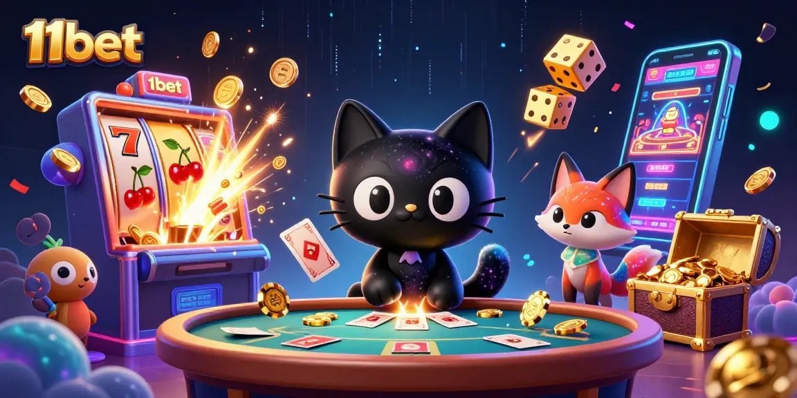 Experience excitement with 11bet's cosmic casino scene featuring a black hole cat.