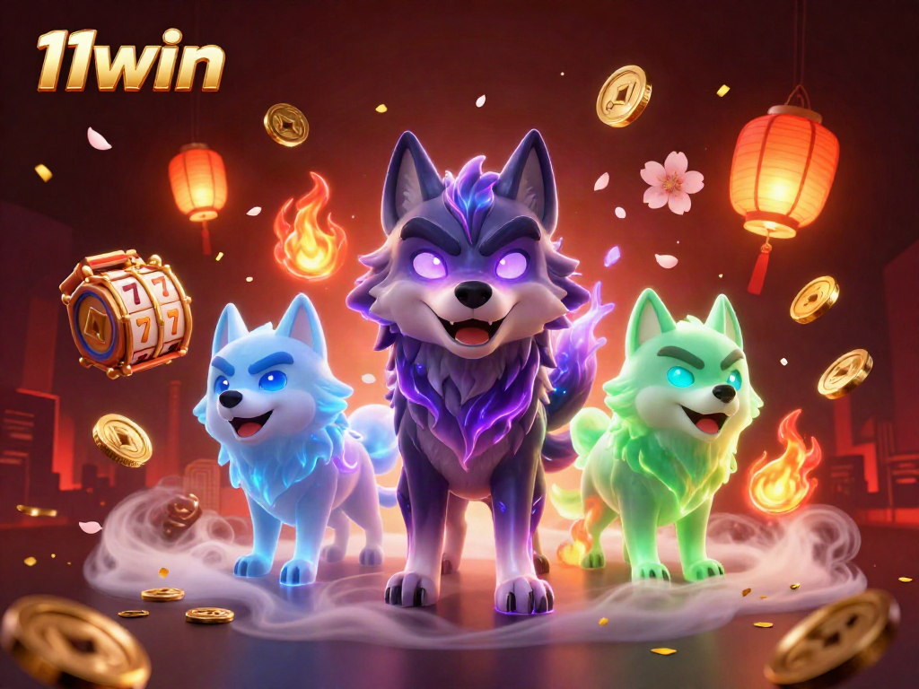 Engage with thrilling 11win casino games featuring animated wolves and vibrant gambling elements.