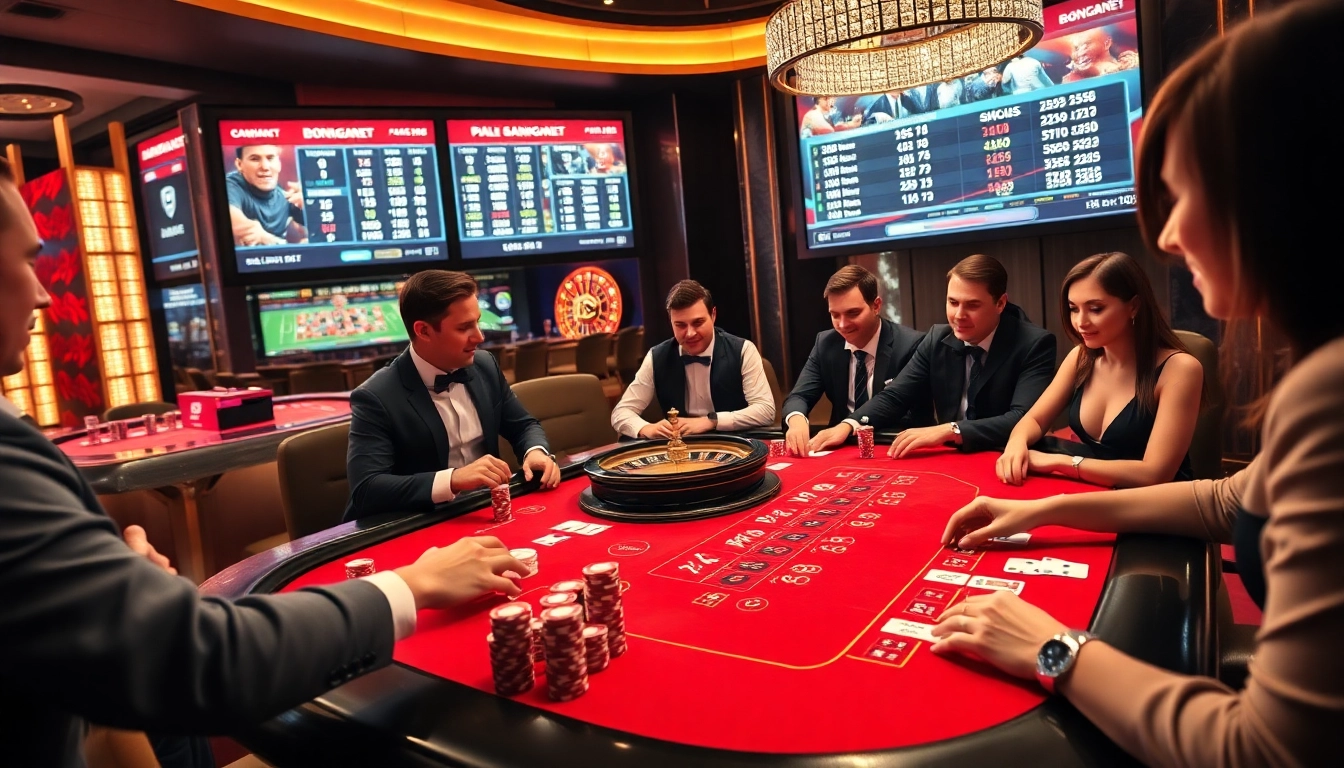 Bongdanet offers a vibrant casino experience with gamblers at a baccarat table, showcasing strategic play and excitement.