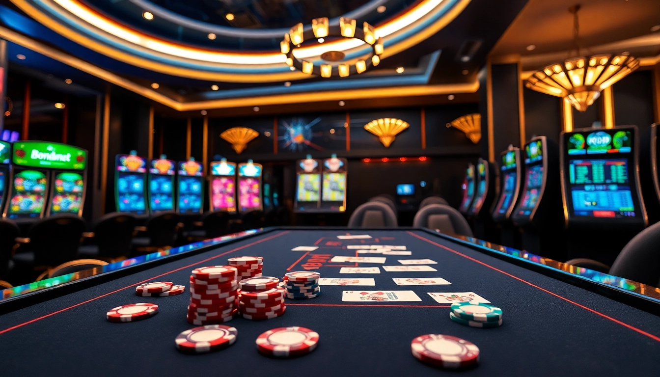 Bongdanet gambling scene showcasing poker chips and online betting interface.