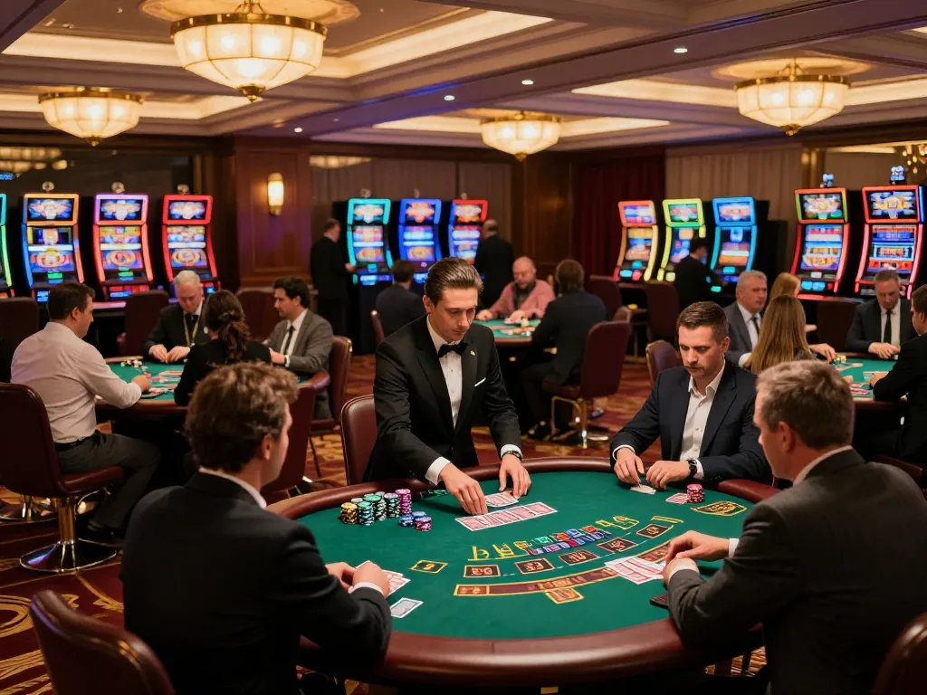 Players engaging in strategic blackjack at 888NEW casino, showcasing a dynamic card-shuffling action amidst a luxurious ambiance