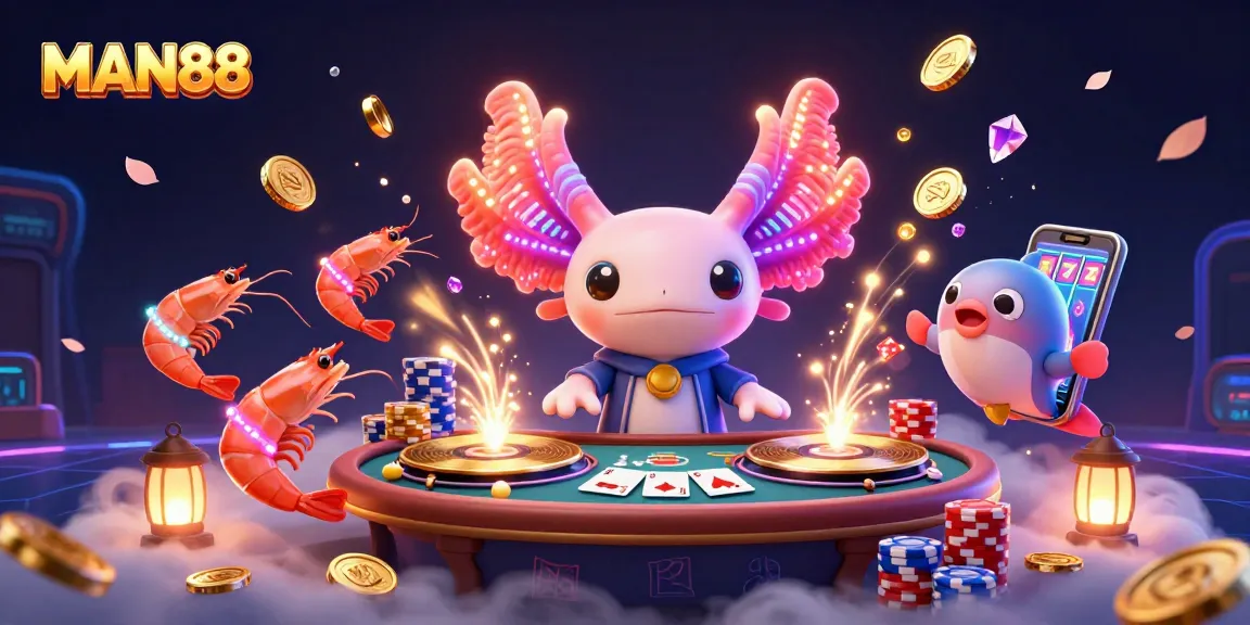 Experience MAN88's exciting casino scene with vibrant characters and dynamic gambling elements.