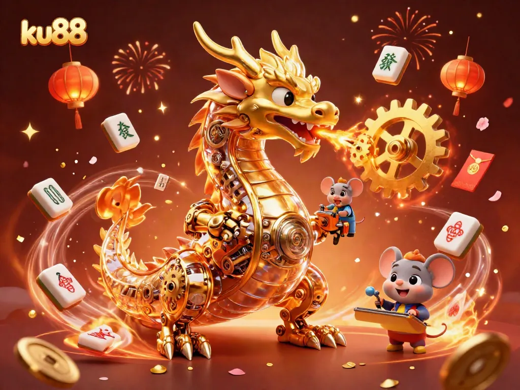 Experience the thrill at ku88, where the golden dragon breathes success amidst vibrant gaming elements.