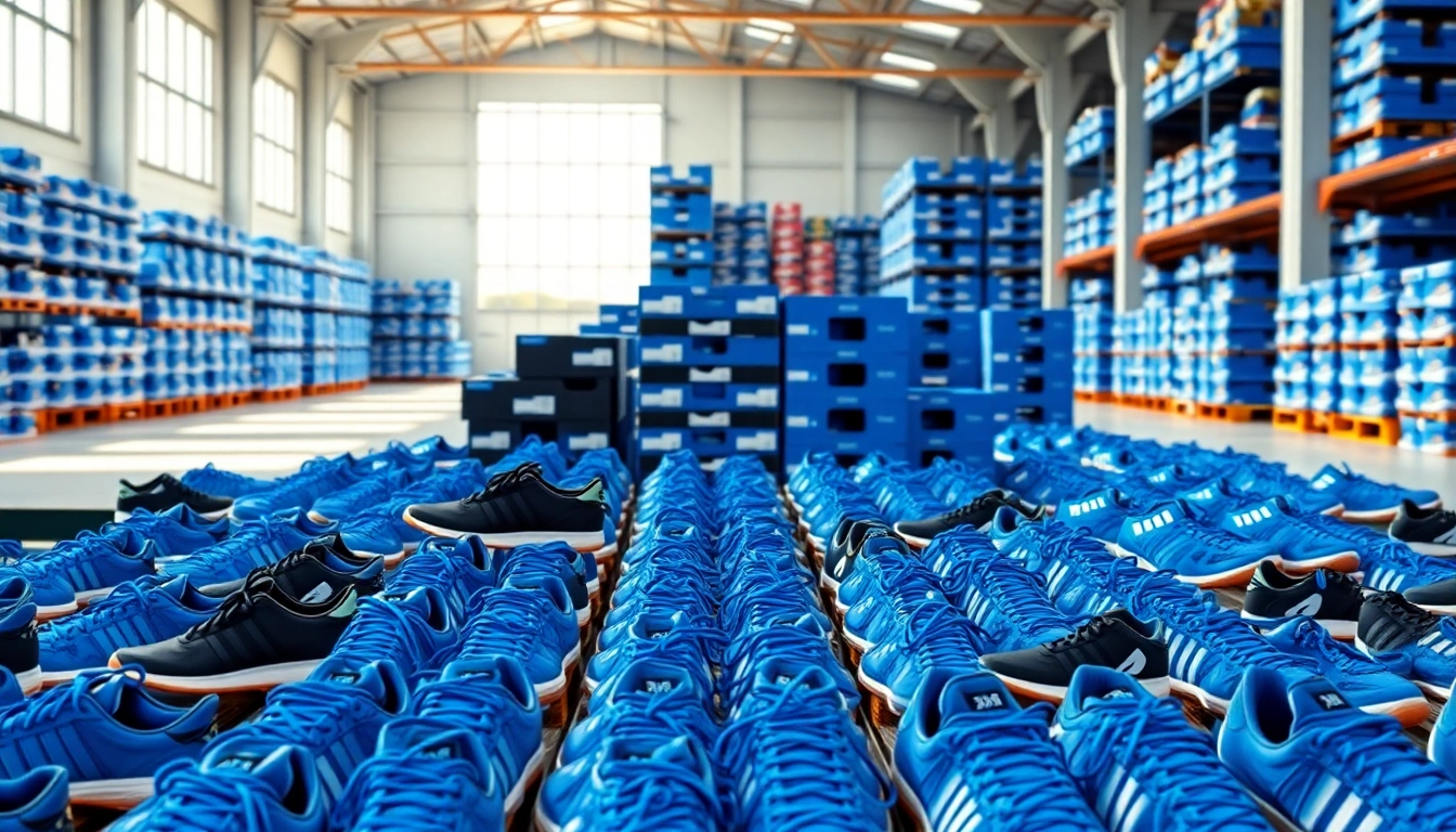 Showcasing Best Adidas Shoe Pallets (100 Pairs) in a vibrant warehouse environment.