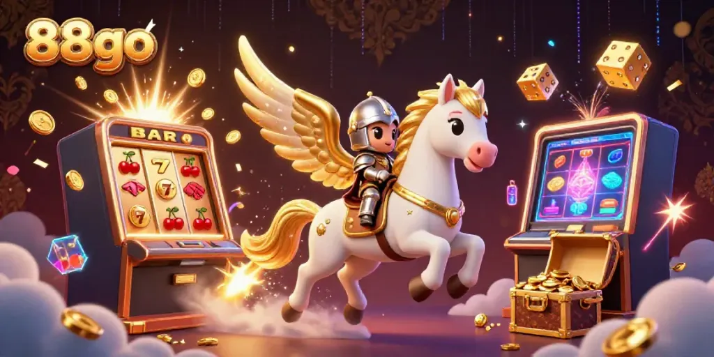 Create immersive gameplay with 88go in a vivid jackpot celebration featuring celestial elements and gaming symbols.