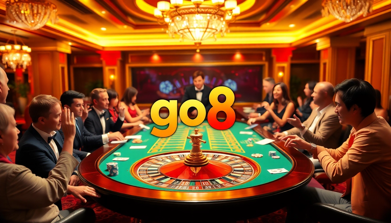 Players experiencing exciting gaming options at Go8 casino tables surrounded by vibrant cards and chips.