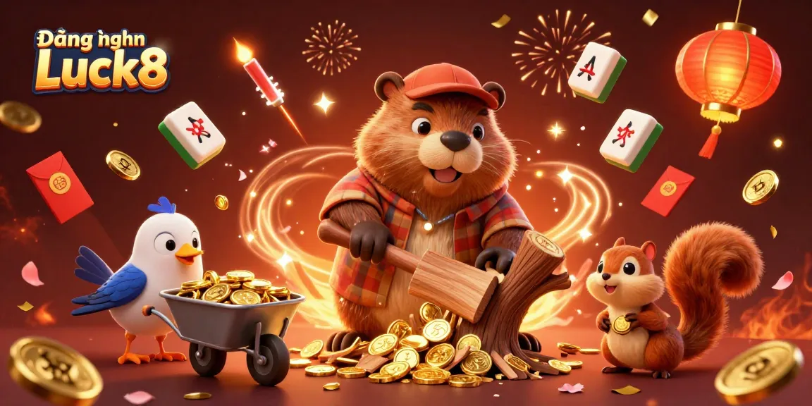 Engage in gaming excitement with Đăng nhập Luck8 featuring dynamic characters amidst festive casino elements.