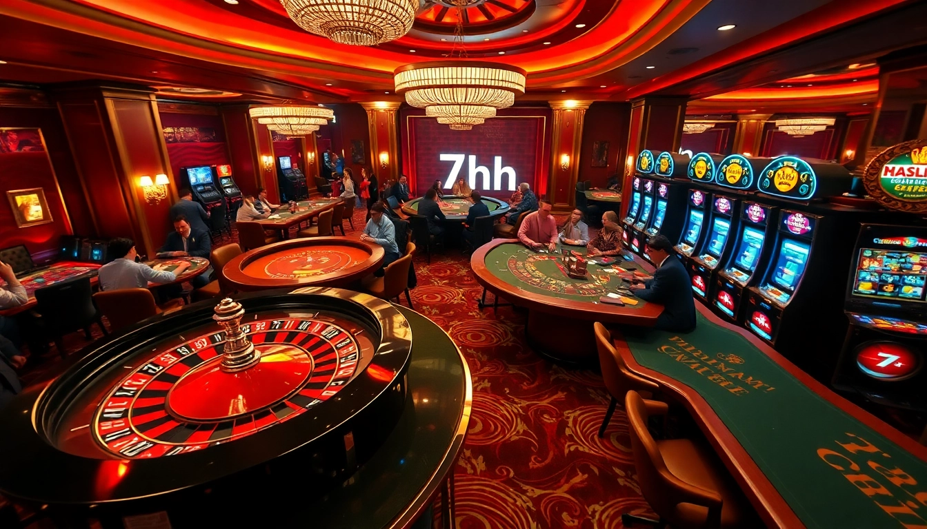 Exciting scene capturing the thrill of gambling at a casino with the vibrant 7hh theme.