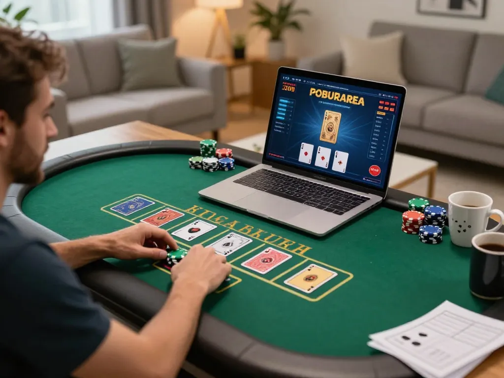 Player enjoying live dealer blackjack on laptop at home, showcasing 45678 gaming excitement