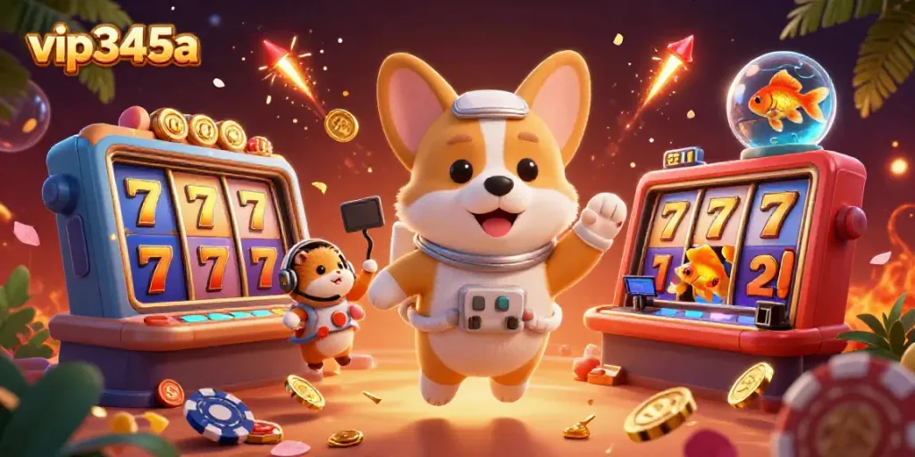 Experience fun with slot games and dynamic characters in vip345a casino illustration.