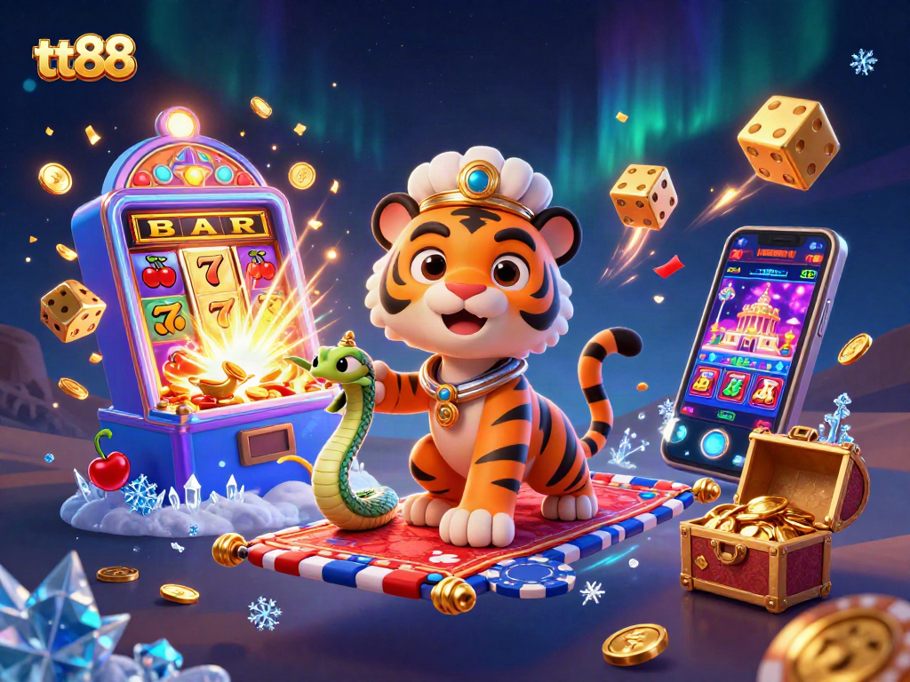 Engage with tt88's vibrant casino scene featuring a tiger sultan and a jackpot explosion.