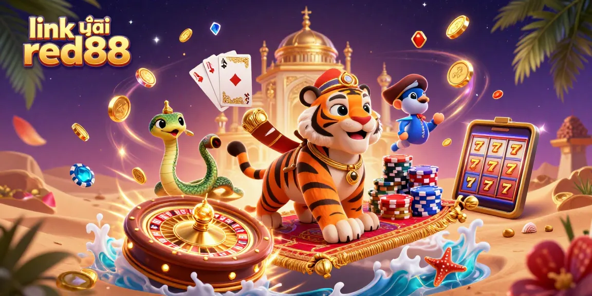 Cascading golden coins and 3D elements celebrating link vào red88 with vibrant casino visuals