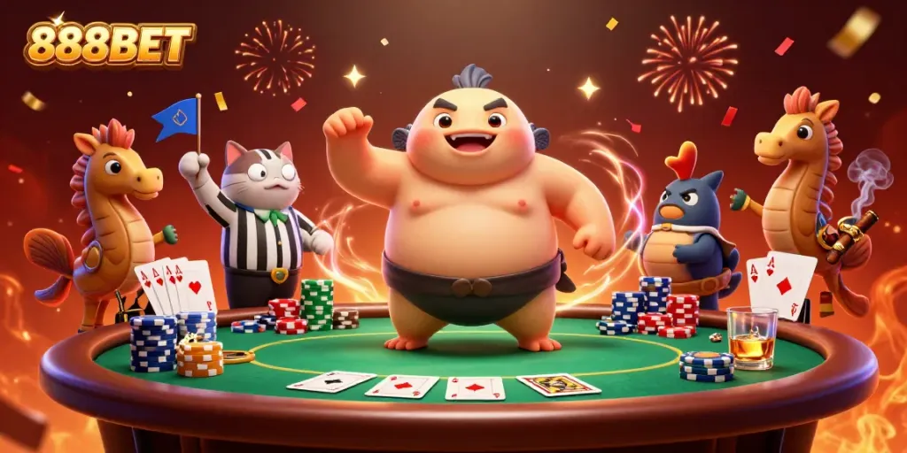 Experience thrilling gaming with a vibrant 888BET underwater poker scene featuring colorful characters and casino elements.