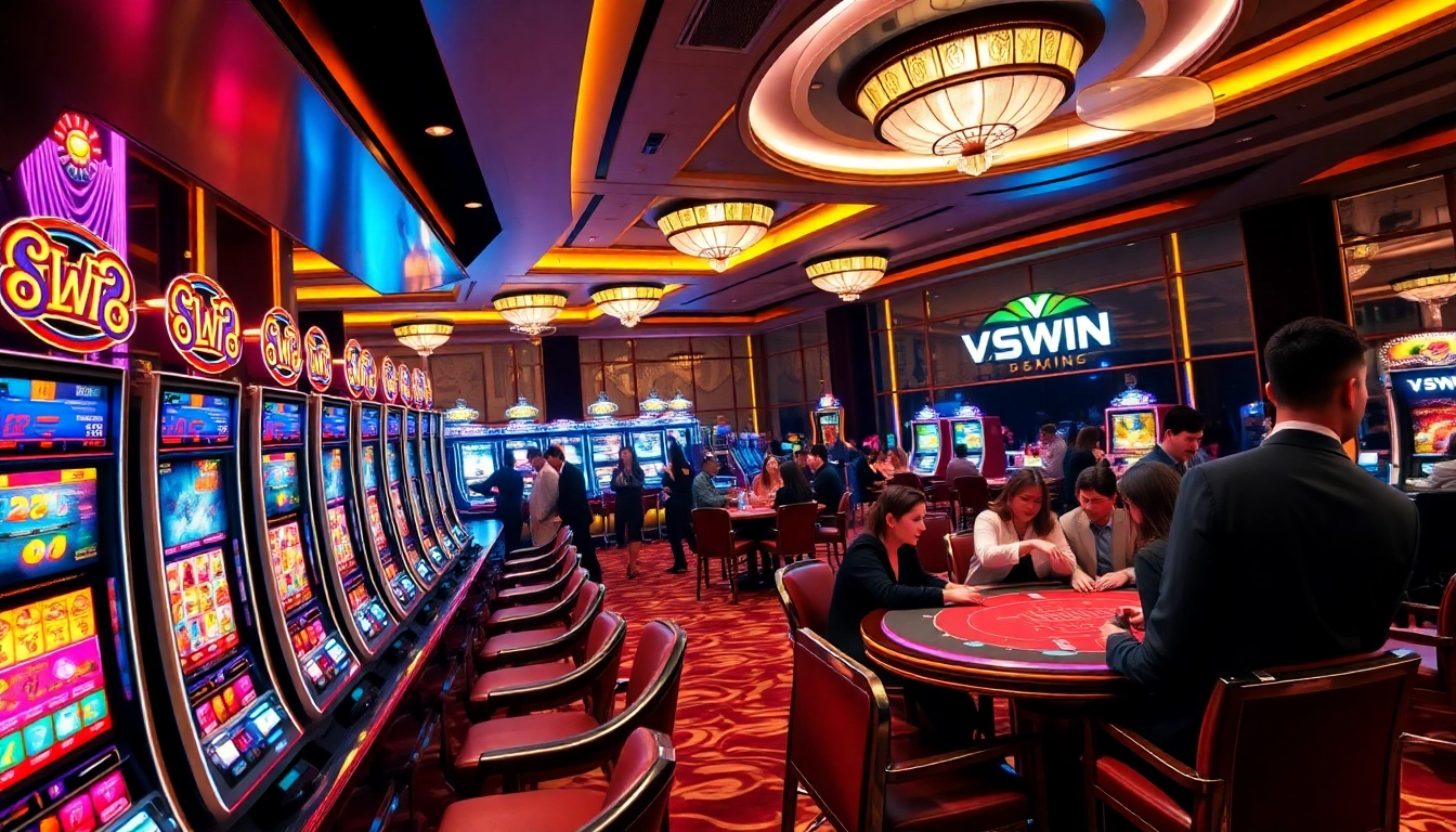 Players enjoying an exciting slot machine experience at VSWIN's vibrant casino.