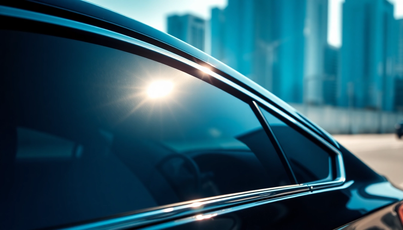 Applying window tint near me to enhance privacy and UV protection on a sleek car.