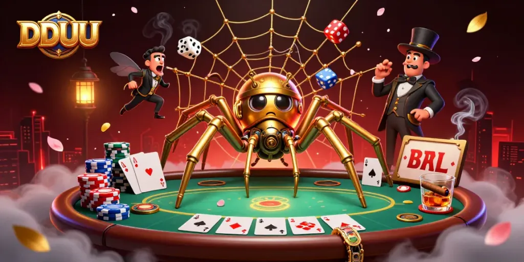 Experience thrilling gameplay with DDUU, illustrated by a dynamic steampunk scene featuring poker elements.