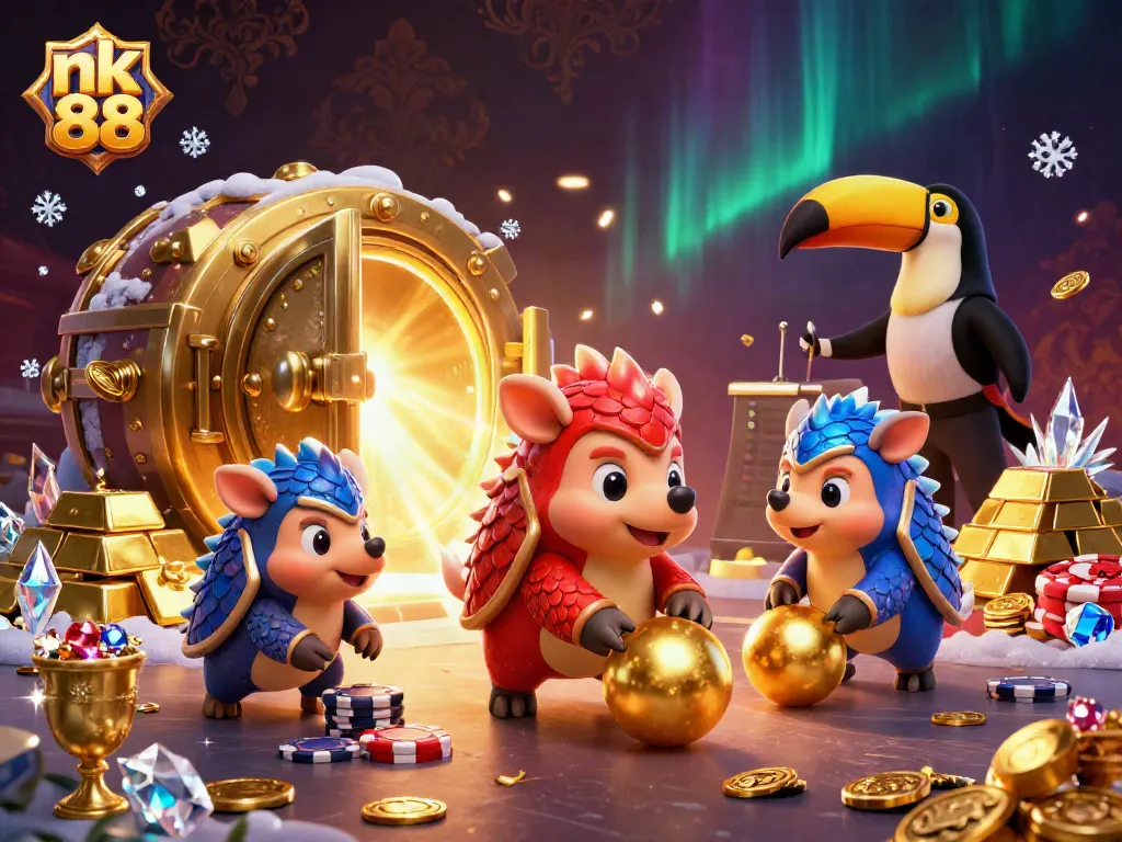Engage with thrilling gameplay at nk 88, featuring vibrant pangolin characters and treasure-filled casino elements.