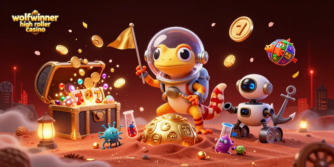 wolfwinner high roller casino explodes with treasures and excitement in a vibrant Martian casino scene