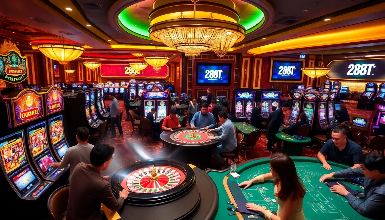 Experience the excitement of 288T casino with players enjoying sophisticated gambling activities.