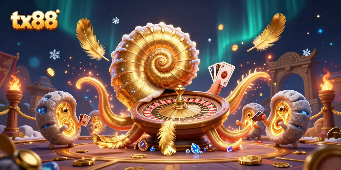 Experience exhilarating gameplay with tx88's vibrant casino scene of giant nautilus and glowing ammonites.