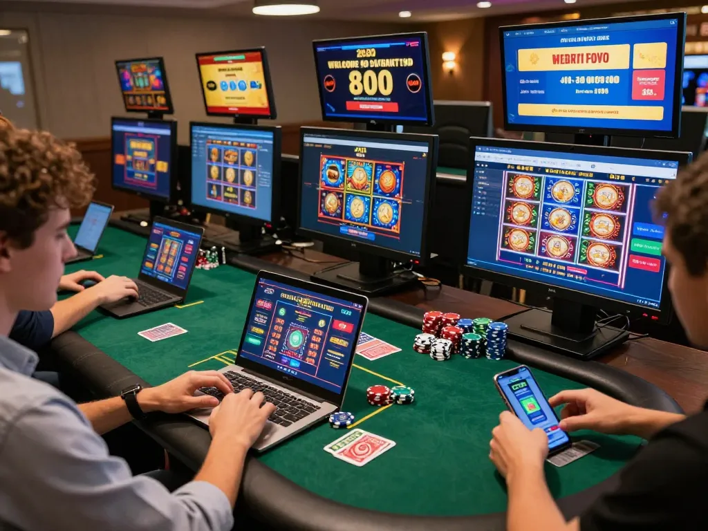 Exciting online casino gaming scene with players engaging in nk88 slot games and promotions.