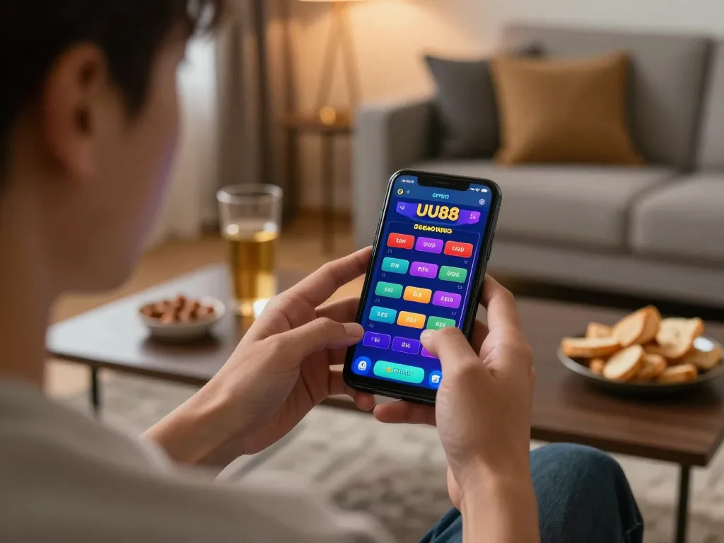 Engaging with the UU88 casino app in a cozy home environment shows strategic betting.