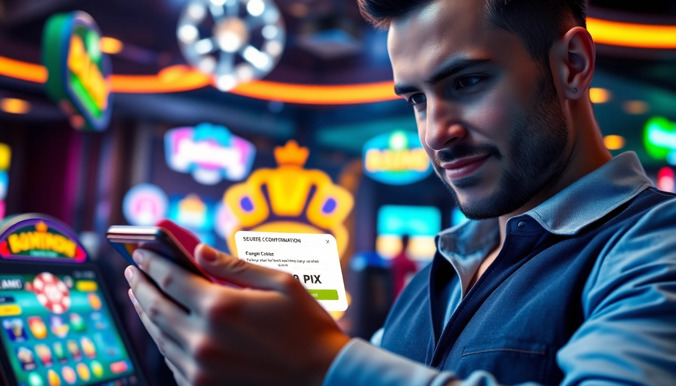 cassino com PIX é confiável? jogador confiante usando dispositivo móvel em cassino online moderno.