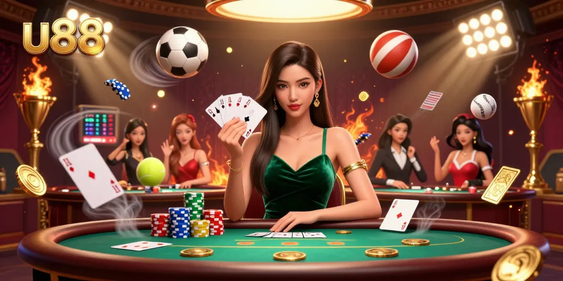 Experience u88's exciting casino atmosphere with a focused player at the poker table.