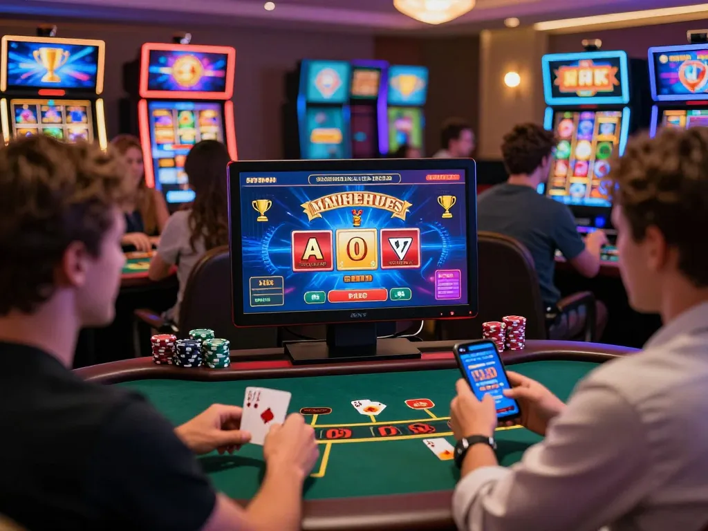 Exciting online gambling scene with players using ok365 platform for live dealer games, showcasing vibrant visuals and immersive betting experience.