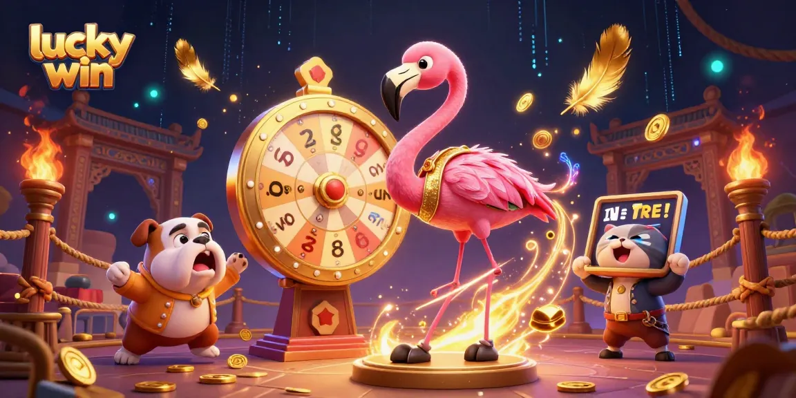 Spin the lucky win prize wheel with our colorful characters in a vibrant casino atmosphere.