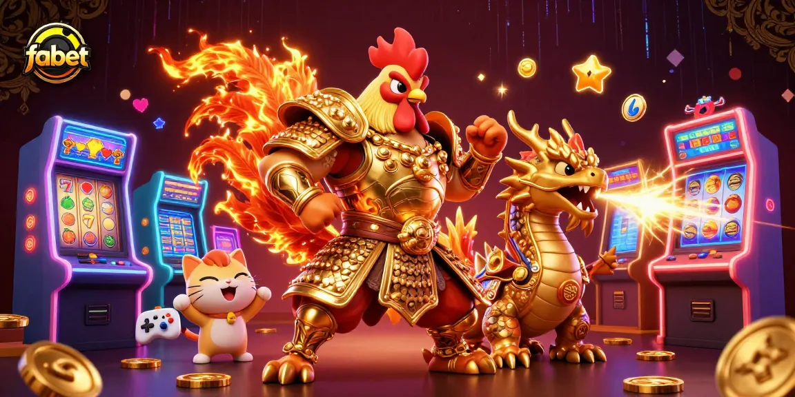 Enjoy spinning the fabet slots with a thrilling 3D casino battle scene featuring unique characters.