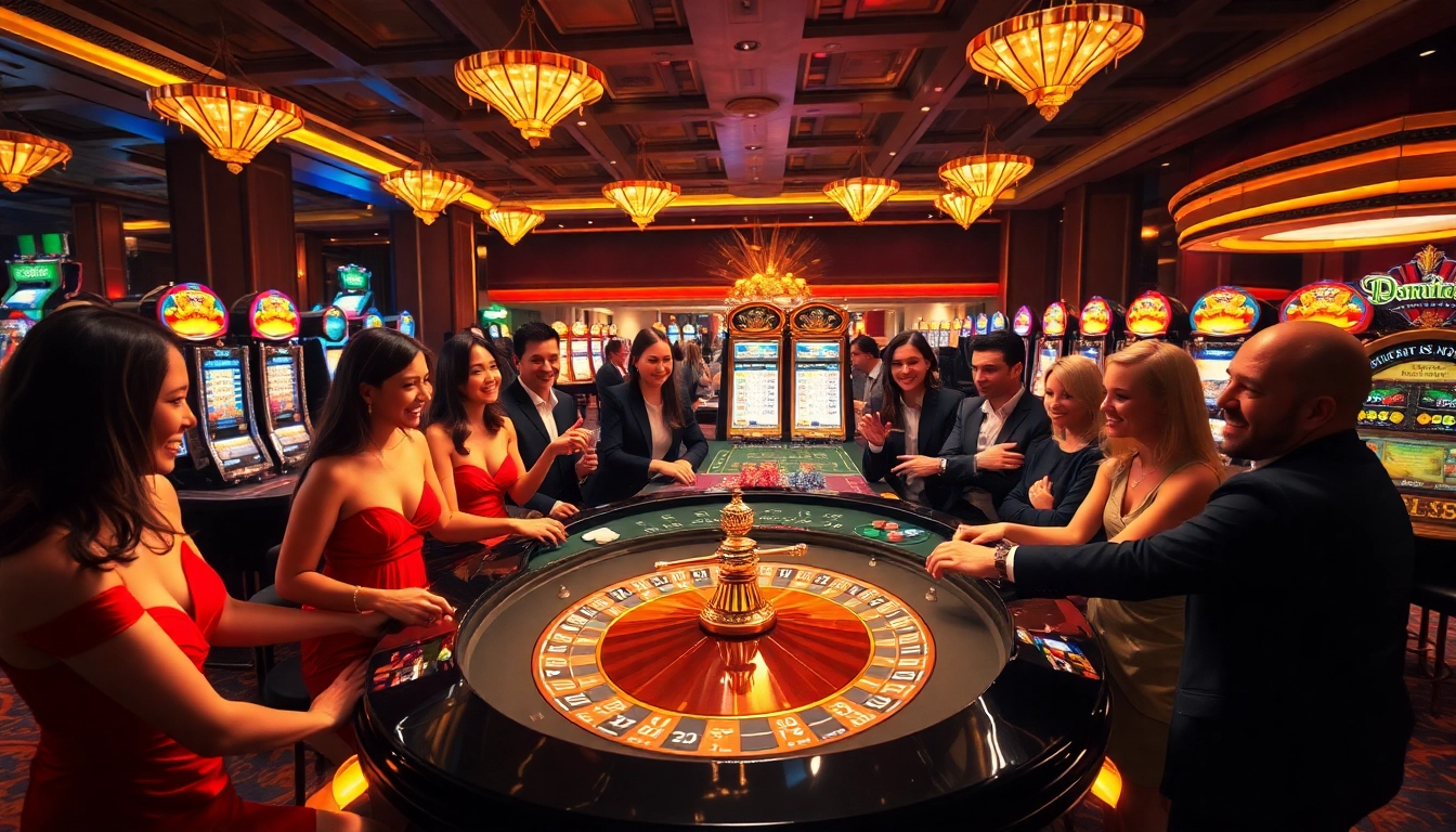 Exciting casino floor featuring players at a roulette table inspired by bomwin1.it.com.