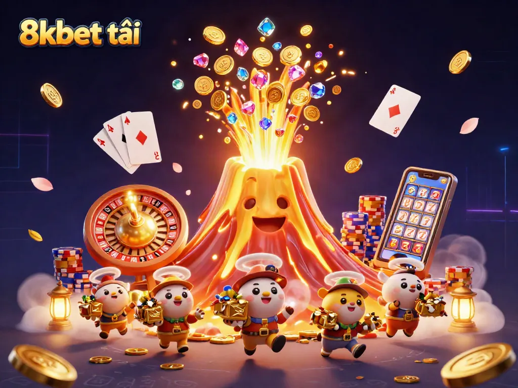 Experience the excitement of 8xbet tải, featuring golden treasures and dynamic game elements in a thrilling casino scene.