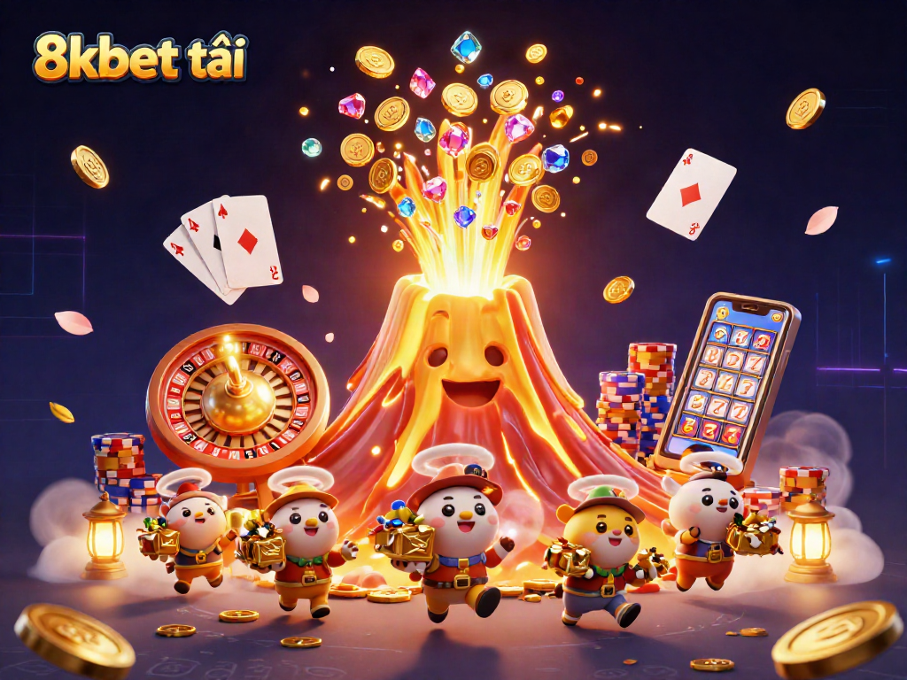 Experience the excitement of 8xbet tải, featuring golden treasures and dynamic game elements in a thrilling casino scene.