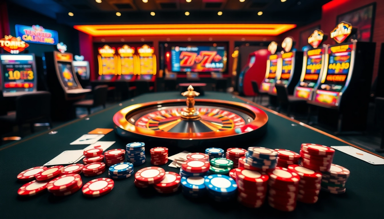Experience the thrill of online gaming at i9bet com with vibrant casino visuals featuring roulette, cards, and poker chips.