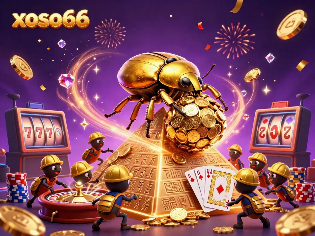 Experience top-tier gaming excitement at xoso66 as golden coins cascade from a vibrant 3D scene.