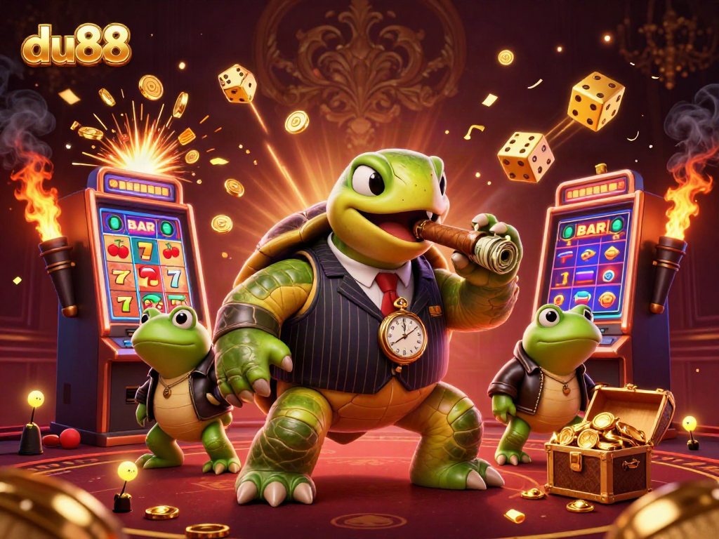 Experience winning at du88 with exciting cartoon characters in a vibrant casino scene.