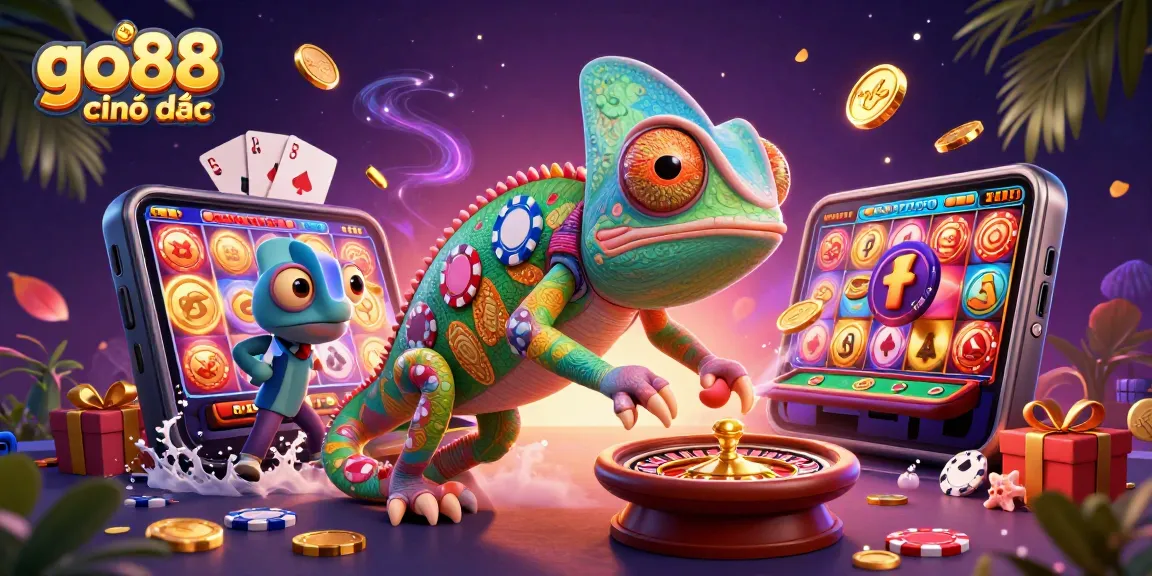 Experience excitement at go88 chính thức with the chameleon casino owner amidst vibrant gambling elements.