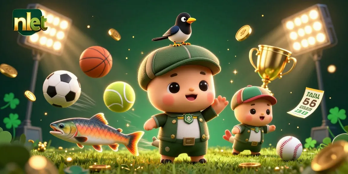 Bet with nbet alongside a playful baby Nessie and dynamic sports elements in an exciting illustration.