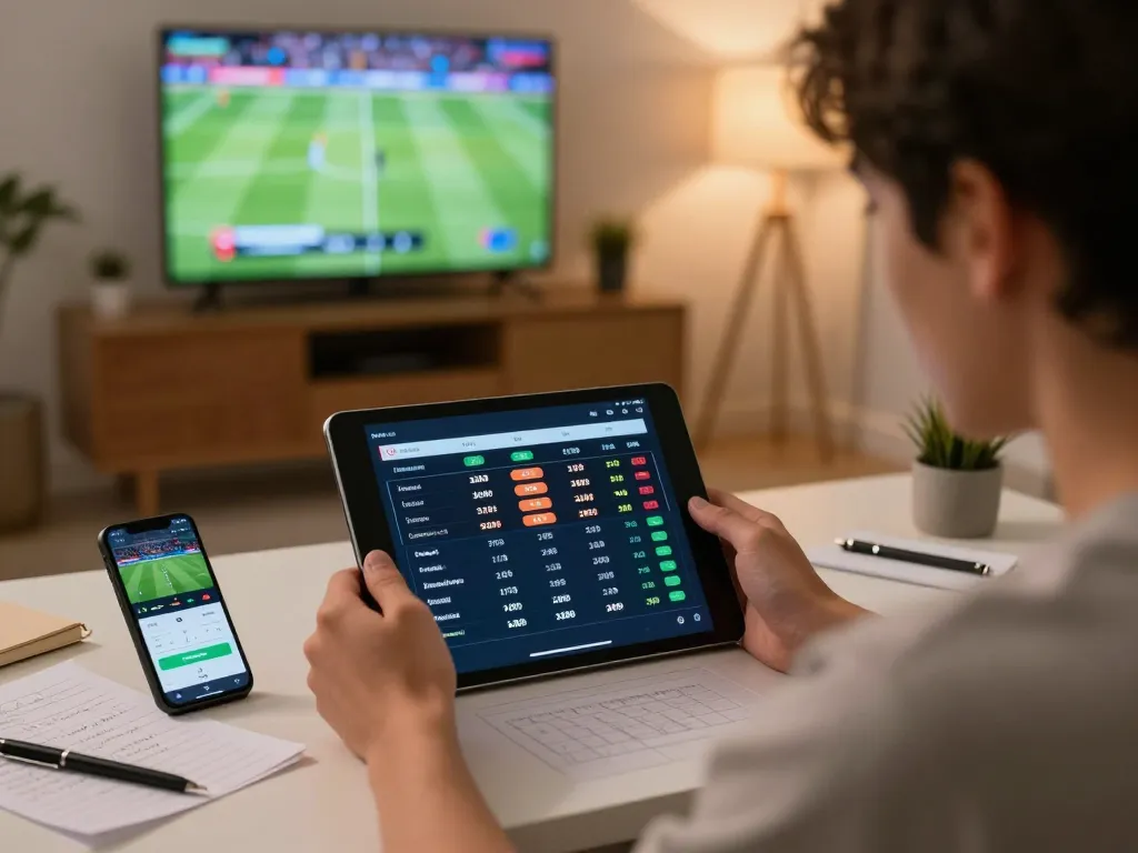Spectator reviewing soi kèo strategies on a tablet during an online sports betting session